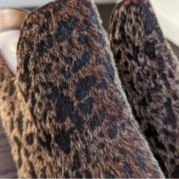 Leopard print fuzzy faux fur heeled open back clog booties - Picture 3 of 8